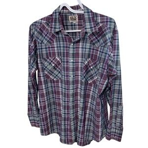 Vintage Ely Cattleman Western Pearl Snap Long Sleeve Shirt Plaid Men's LARGE